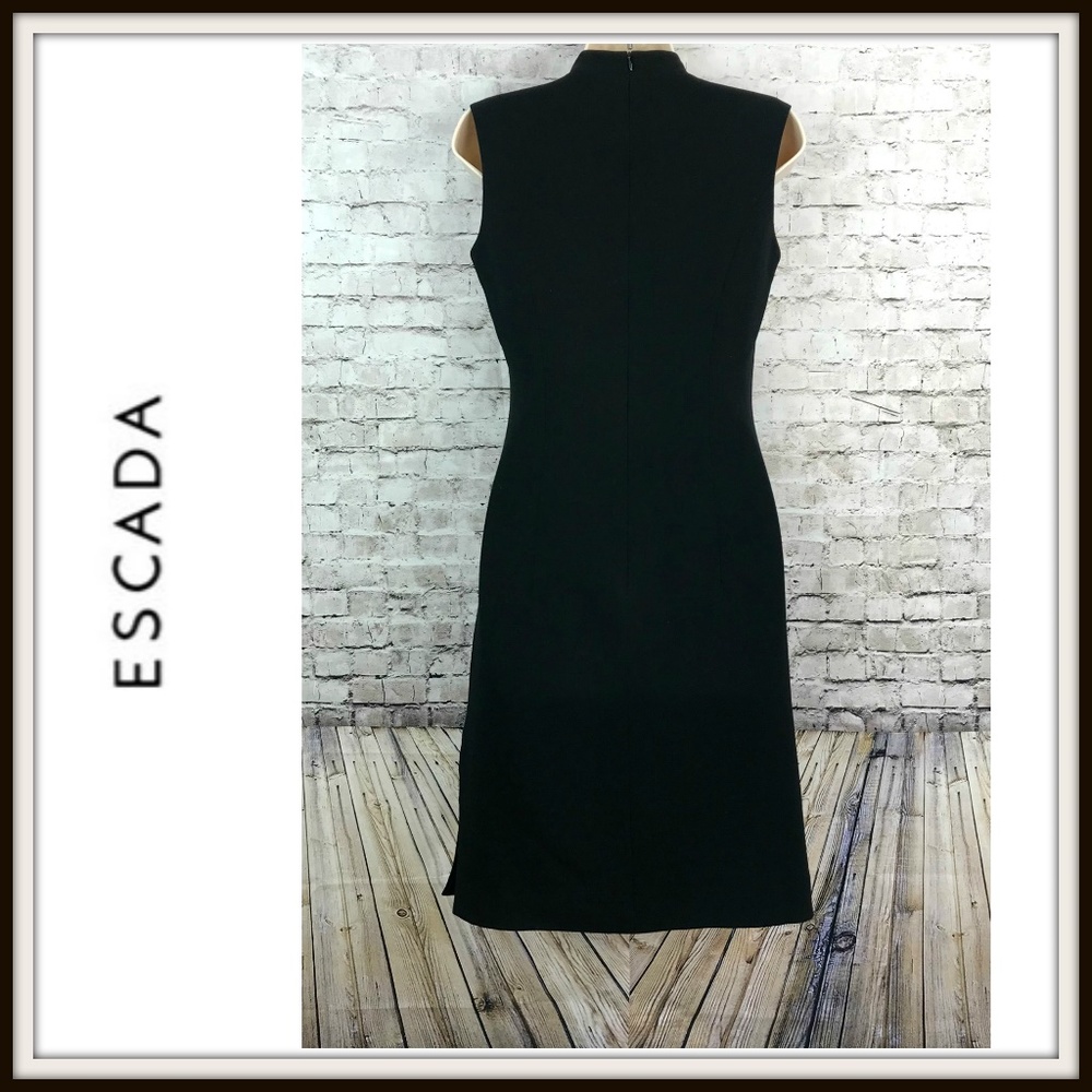 Escada Black Grommet V-Neck Wool Sleeveless Dress - Picture 3 of 5